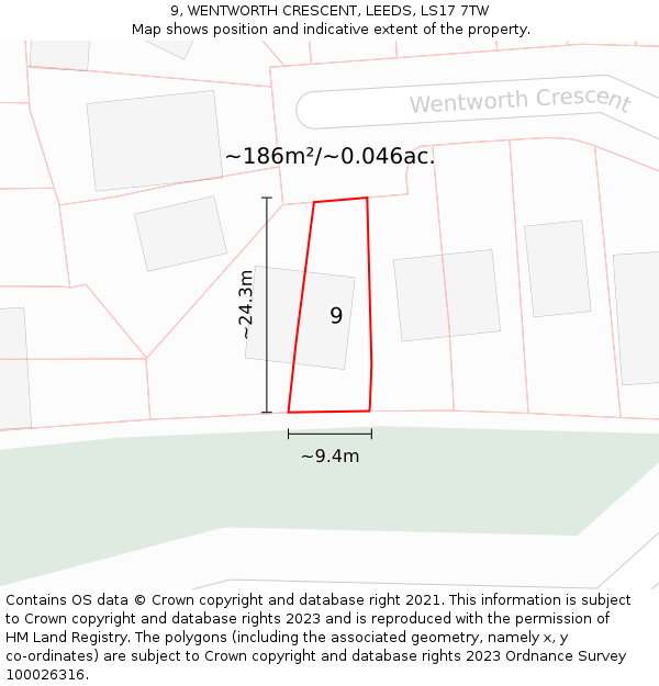 9, WENTWORTH CRESCENT, LEEDS, LS17 7TW: Plot and title map