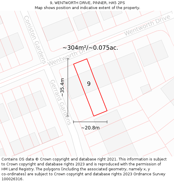 9, WENTWORTH DRIVE, PINNER, HA5 2PS: Plot and title map