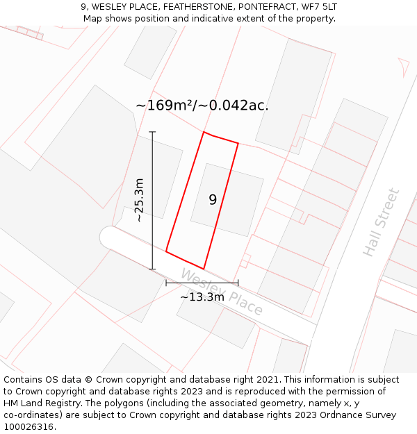 9, WESLEY PLACE, FEATHERSTONE, PONTEFRACT, WF7 5LT: Plot and title map