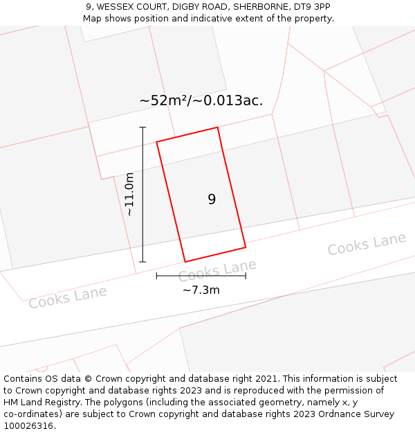 9, WESSEX COURT, DIGBY ROAD, SHERBORNE, DT9 3PP: Plot and title map