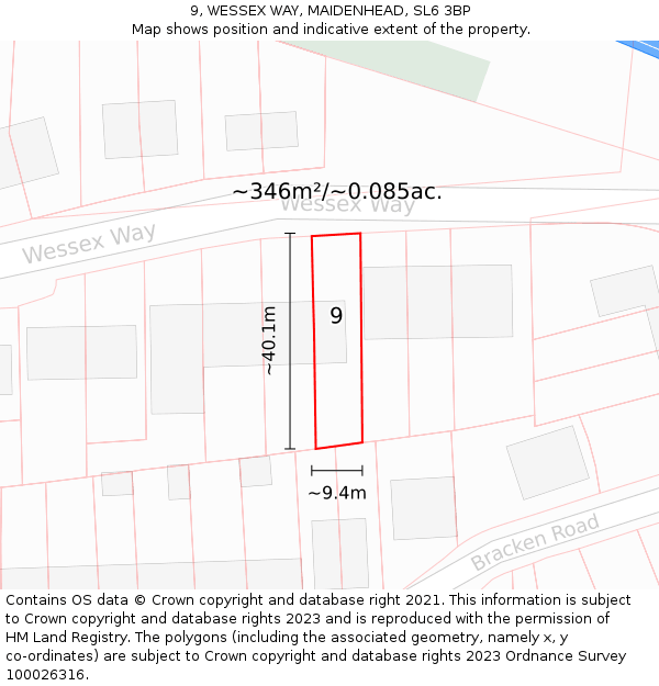 9, WESSEX WAY, MAIDENHEAD, SL6 3BP: Plot and title map