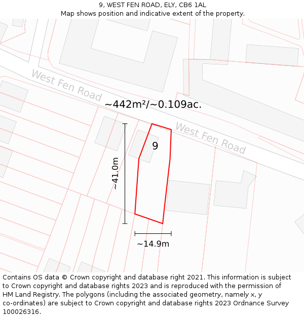 9, WEST FEN ROAD, ELY, CB6 1AL: Plot and title map