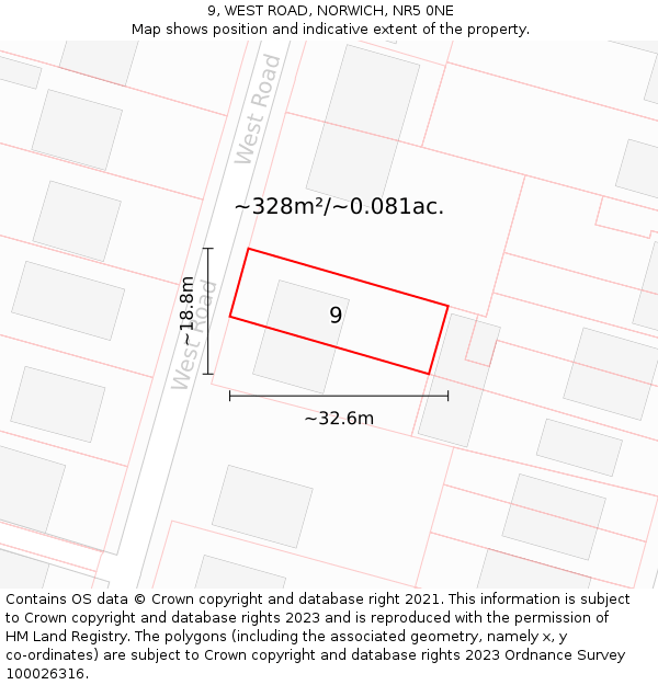 9, WEST ROAD, NORWICH, NR5 0NE: Plot and title map