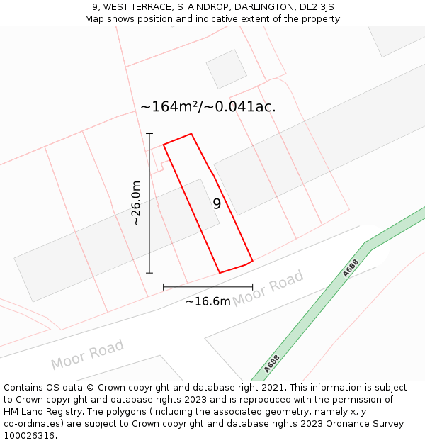 9, WEST TERRACE, STAINDROP, DARLINGTON, DL2 3JS: Plot and title map