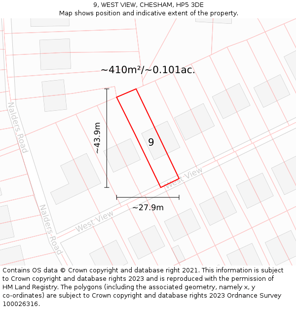 9, WEST VIEW, CHESHAM, HP5 3DE: Plot and title map