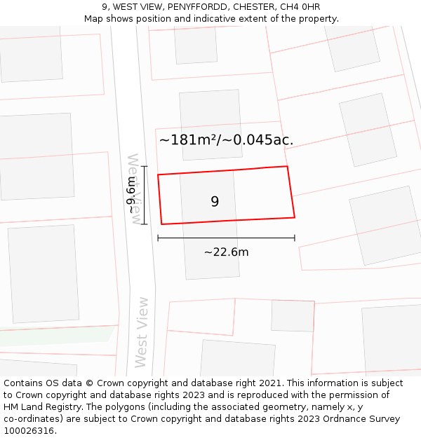 9, WEST VIEW, PENYFFORDD, CHESTER, CH4 0HR: Plot and title map
