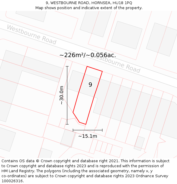 9, WESTBOURNE ROAD, HORNSEA, HU18 1PQ: Plot and title map