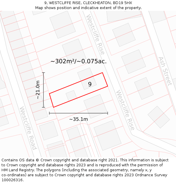 9, WESTCLIFFE RISE, CLECKHEATON, BD19 5HX: Plot and title map