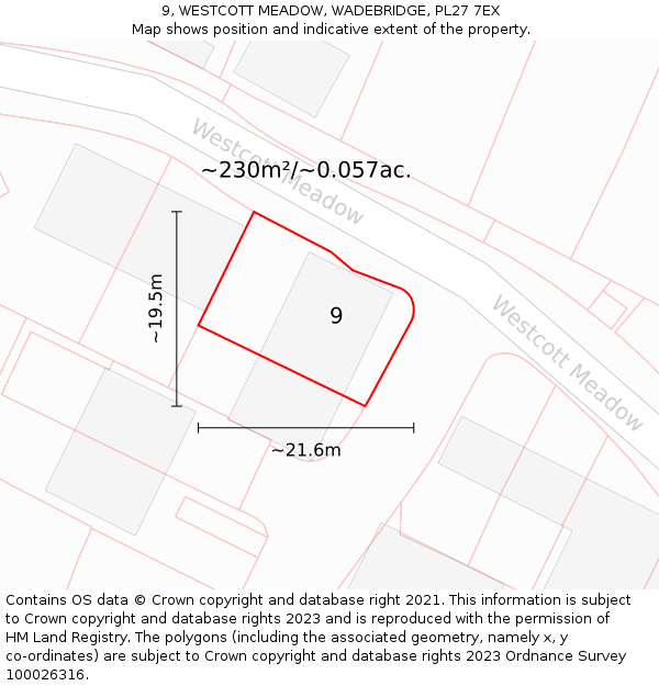 9, WESTCOTT MEADOW, WADEBRIDGE, PL27 7EX: Plot and title map