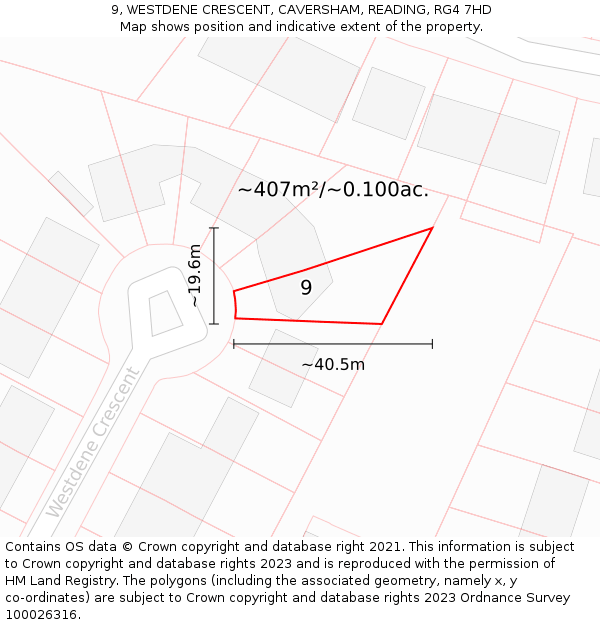 9, WESTDENE CRESCENT, CAVERSHAM, READING, RG4 7HD: Plot and title map