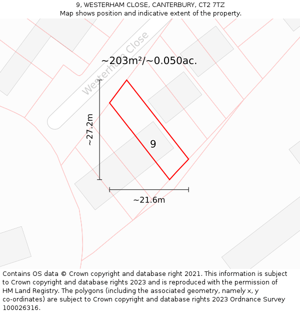 9, WESTERHAM CLOSE, CANTERBURY, CT2 7TZ: Plot and title map