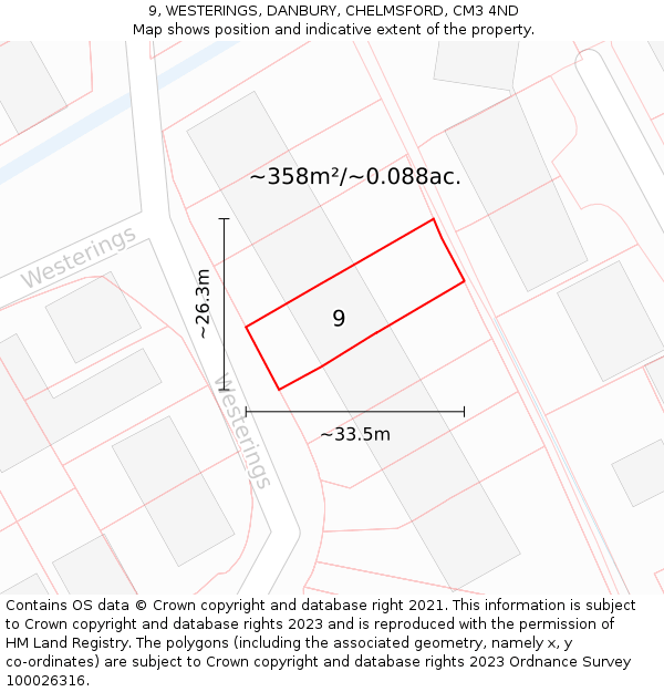 9, WESTERINGS, DANBURY, CHELMSFORD, CM3 4ND: Plot and title map