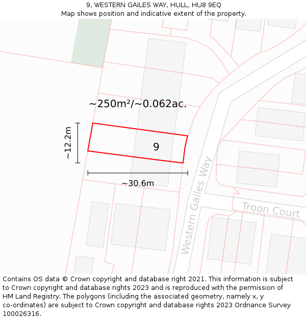 9, WESTERN GAILES WAY, HULL, HU8 9EQ: Plot and title map