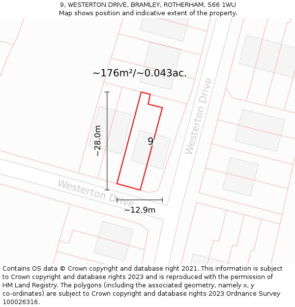 9, WESTERTON DRIVE, BRAMLEY, ROTHERHAM, S66 1WU: Plot and title map
