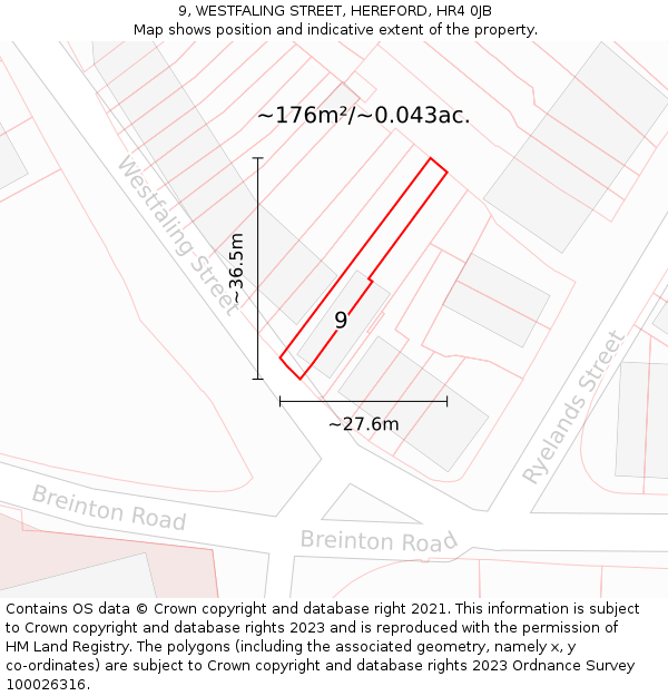 9, WESTFALING STREET, HEREFORD, HR4 0JB: Plot and title map