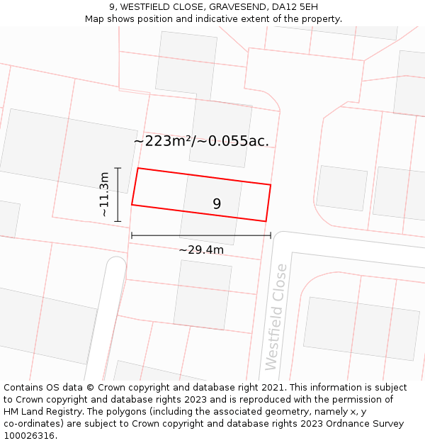 9, WESTFIELD CLOSE, GRAVESEND, DA12 5EH: Plot and title map