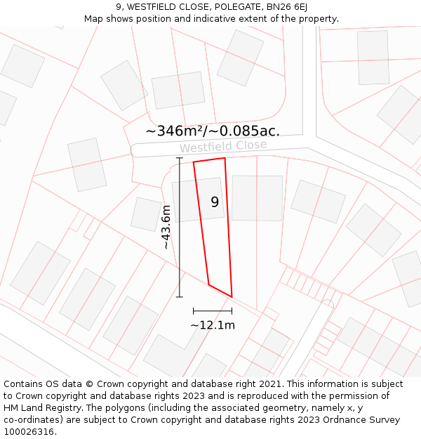 9, WESTFIELD CLOSE, POLEGATE, BN26 6EJ: Plot and title map
