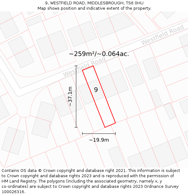 9, WESTFIELD ROAD, MIDDLESBROUGH, TS6 0HU: Plot and title map