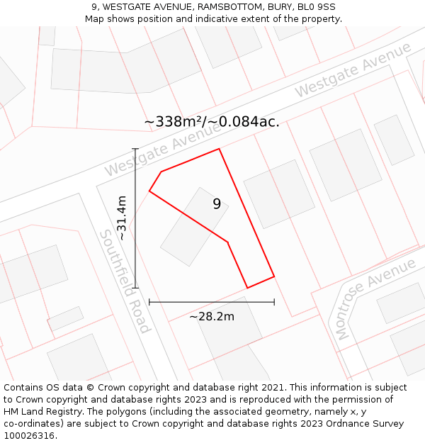 9, WESTGATE AVENUE, RAMSBOTTOM, BURY, BL0 9SS: Plot and title map
