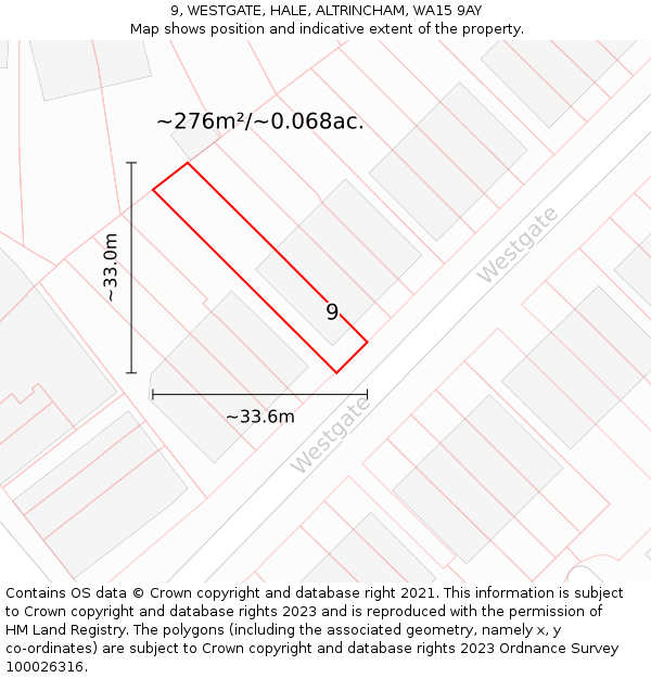 9, WESTGATE, HALE, ALTRINCHAM, WA15 9AY: Plot and title map