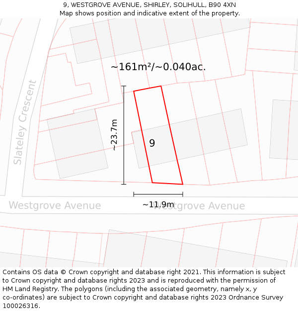 9, WESTGROVE AVENUE, SHIRLEY, SOLIHULL, B90 4XN: Plot and title map