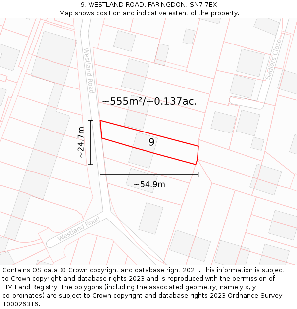 9, WESTLAND ROAD, FARINGDON, SN7 7EX: Plot and title map