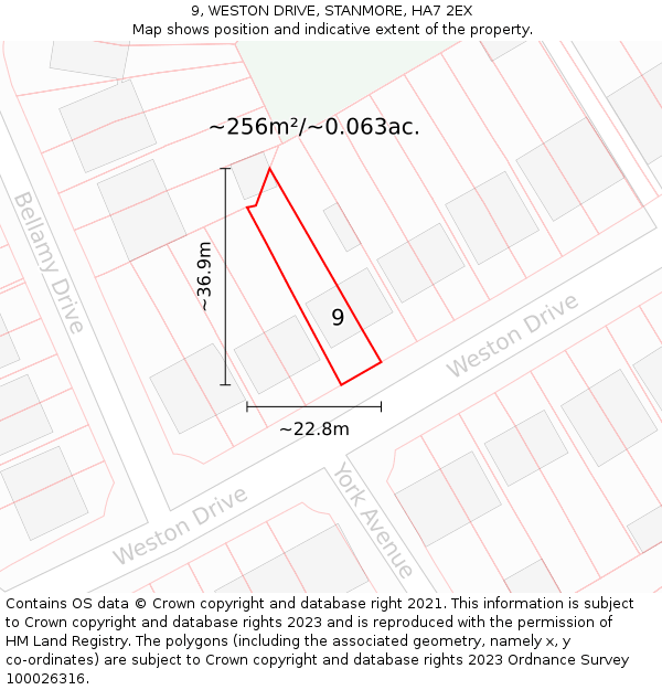 9, WESTON DRIVE, STANMORE, HA7 2EX: Plot and title map