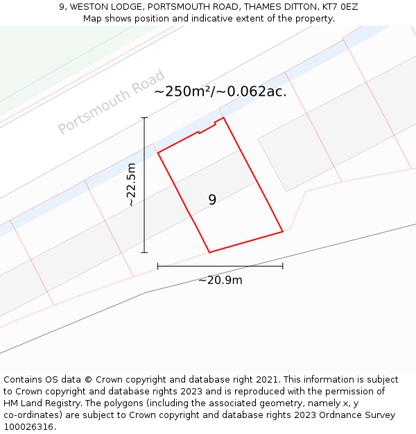 9, WESTON LODGE, PORTSMOUTH ROAD, THAMES DITTON, KT7 0EZ: Plot and title map