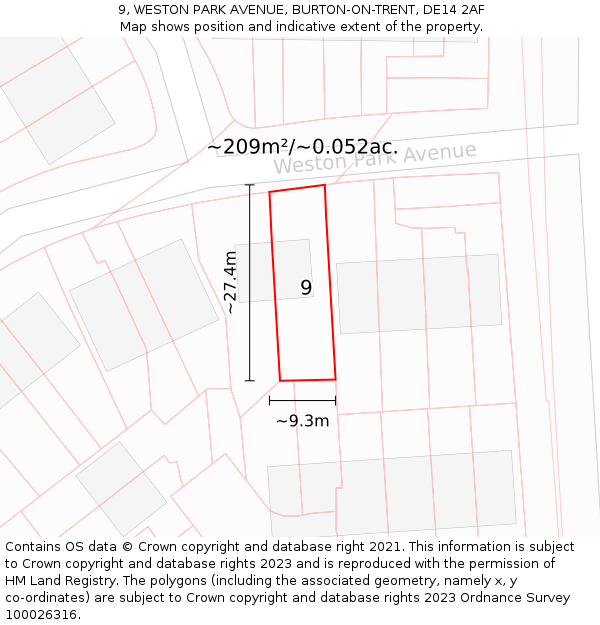 9, WESTON PARK AVENUE, BURTON-ON-TRENT, DE14 2AF: Plot and title map