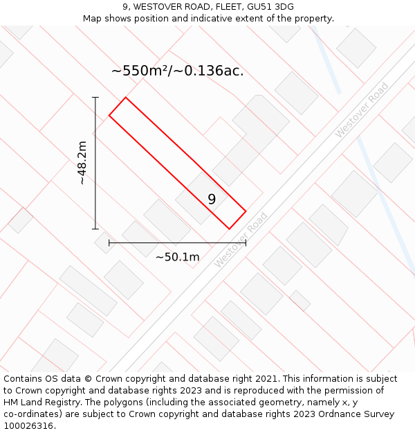 9, WESTOVER ROAD, FLEET, GU51 3DG: Plot and title map