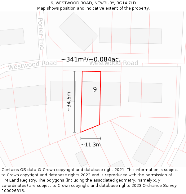 9, WESTWOOD ROAD, NEWBURY, RG14 7LD: Plot and title map