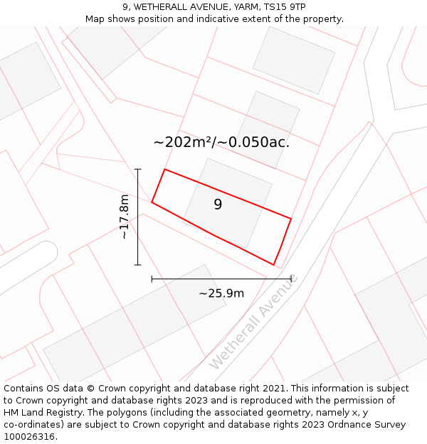 9, WETHERALL AVENUE, YARM, TS15 9TP: Plot and title map