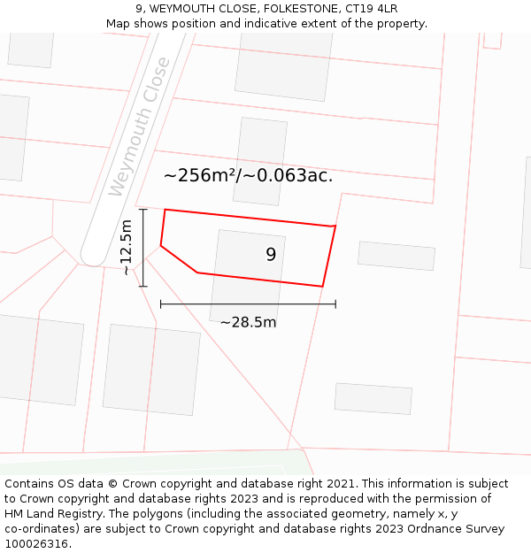 9, WEYMOUTH CLOSE, FOLKESTONE, CT19 4LR: Plot and title map