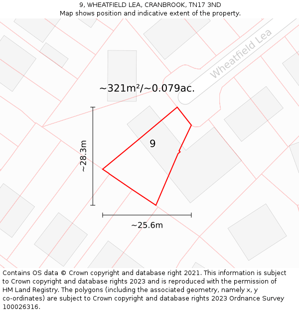 9, WHEATFIELD LEA, CRANBROOK, TN17 3ND: Plot and title map