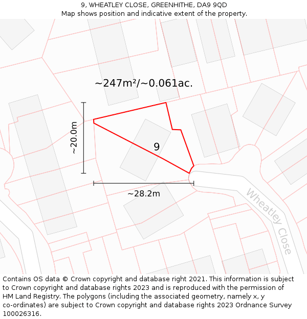 9, WHEATLEY CLOSE, GREENHITHE, DA9 9QD: Plot and title map