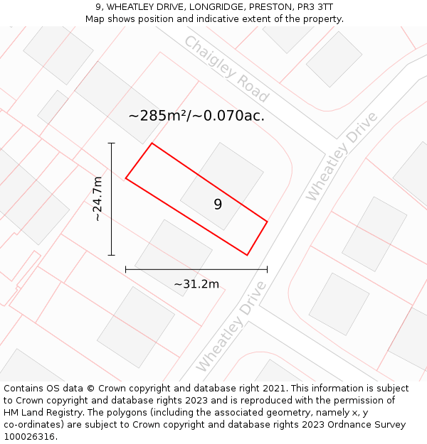 9, WHEATLEY DRIVE, LONGRIDGE, PRESTON, PR3 3TT: Plot and title map