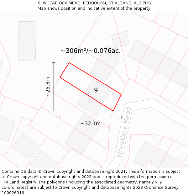 9, WHEATLOCK MEAD, REDBOURN, ST ALBANS, AL3 7HS: Plot and title map