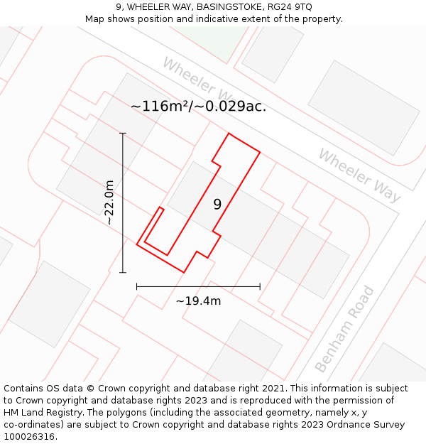 9, WHEELER WAY, BASINGSTOKE, RG24 9TQ: Plot and title map