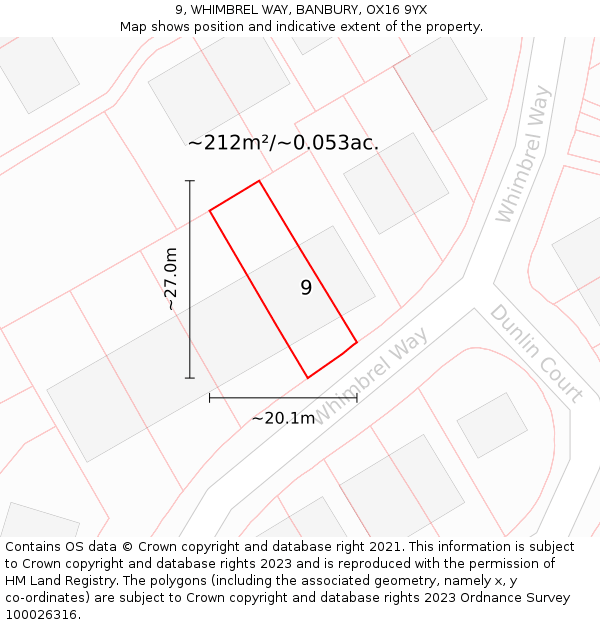 9, WHIMBREL WAY, BANBURY, OX16 9YX: Plot and title map