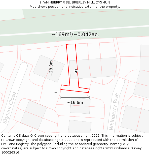 9, WHINBERRY RISE, BRIERLEY HILL, DY5 4UN: Plot and title map