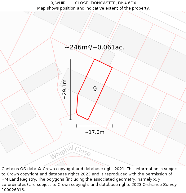 9, WHIPHILL CLOSE, DONCASTER, DN4 6DX: Plot and title map