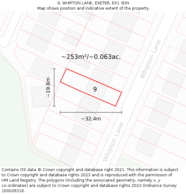 9, WHIPTON LANE, EXETER, EX1 3DN: Plot and title map