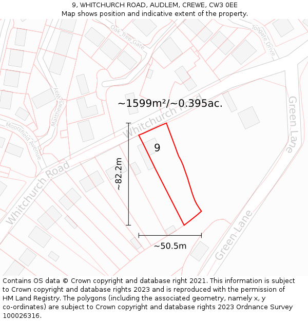 9, WHITCHURCH ROAD, AUDLEM, CREWE, CW3 0EE: Plot and title map