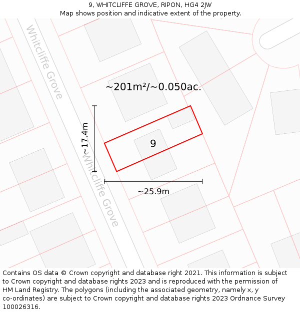 9, WHITCLIFFE GROVE, RIPON, HG4 2JW: Plot and title map