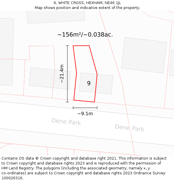 9, WHITE CROSS, HEXHAM, NE46 1JL: Plot and title map
