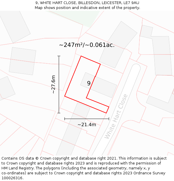 9, WHITE HART CLOSE, BILLESDON, LEICESTER, LE7 9AU: Plot and title map