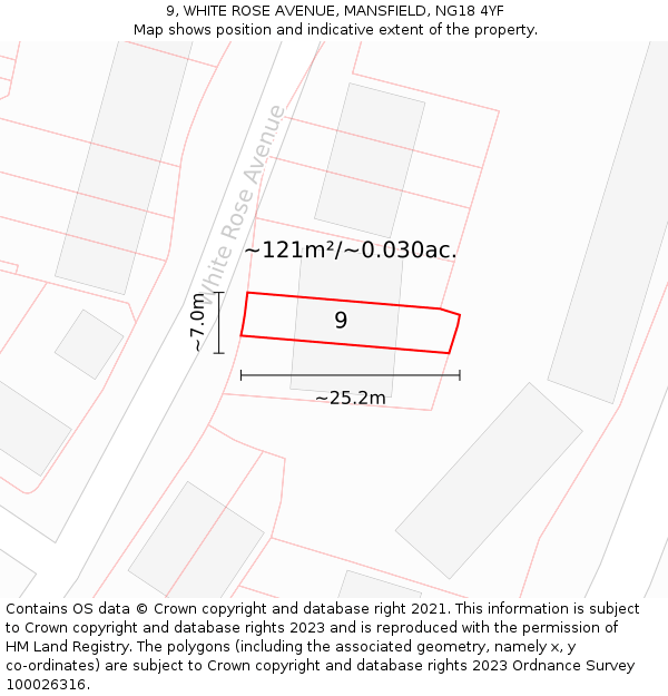 9, WHITE ROSE AVENUE, MANSFIELD, NG18 4YF: Plot and title map