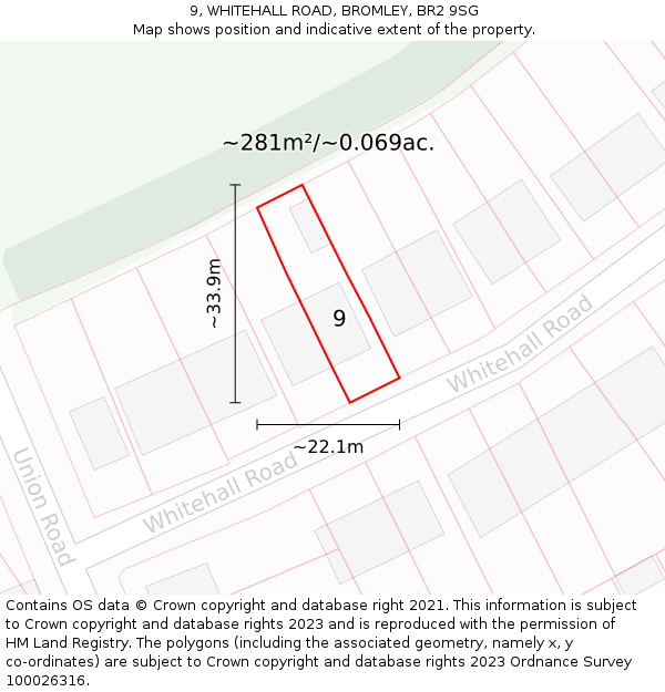 9, WHITEHALL ROAD, BROMLEY, BR2 9SG: Plot and title map