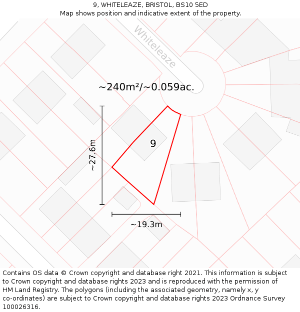 9, WHITELEAZE, BRISTOL, BS10 5ED: Plot and title map