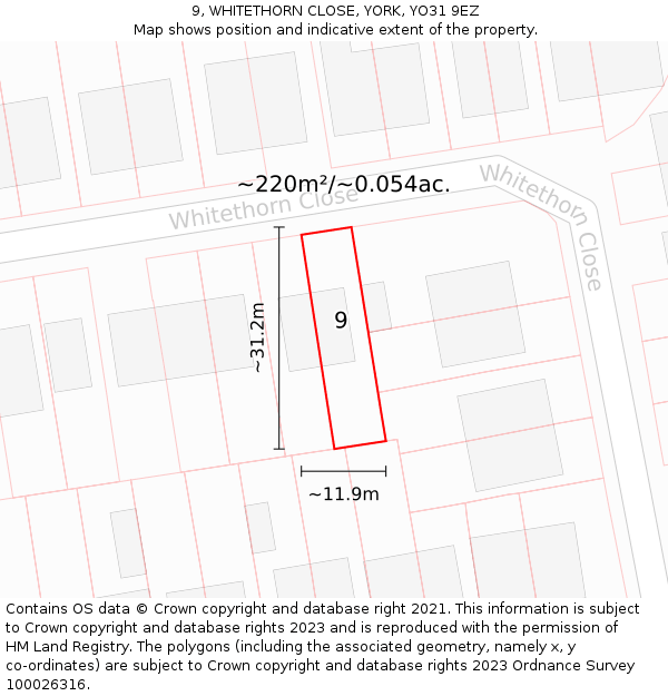 9, WHITETHORN CLOSE, YORK, YO31 9EZ: Plot and title map